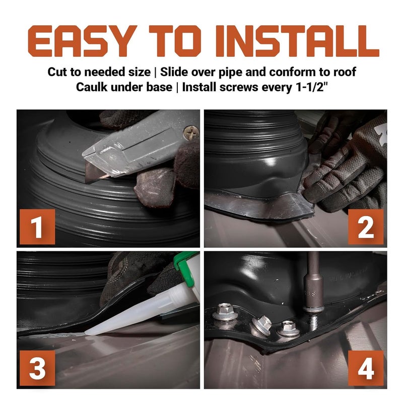 Fasteners Plus Store #8 Square EPDM Metal Roof Pipe Flashing Boot - Fits 6-3/4" - 13-1/2" Pipe OD - Black (Made in USA) - Image 4